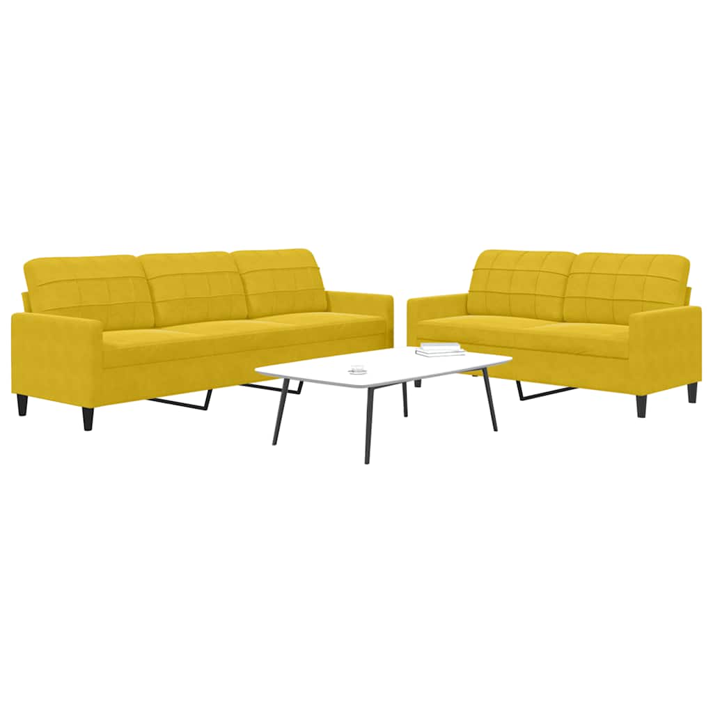 2-dijelni set sofa s jastucima žuti baršunasti