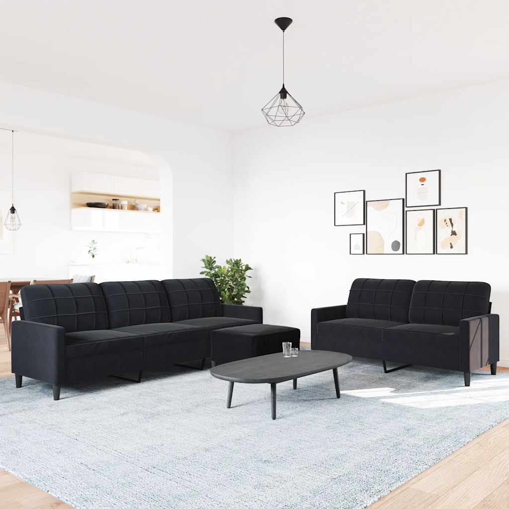 3-dijelni set sofa s jastucima crni baršunasti