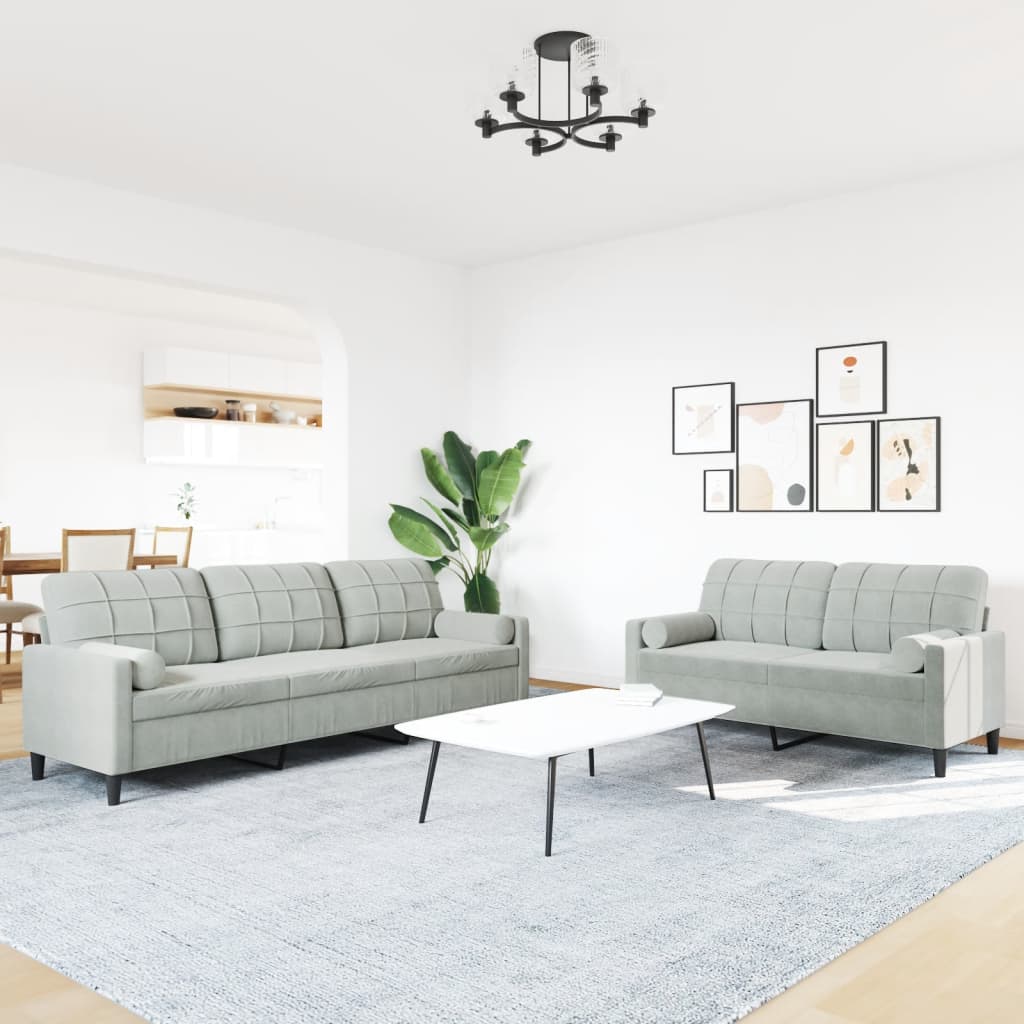 2-dijelni set sofa s jastucima svjetlosivi baršunasti