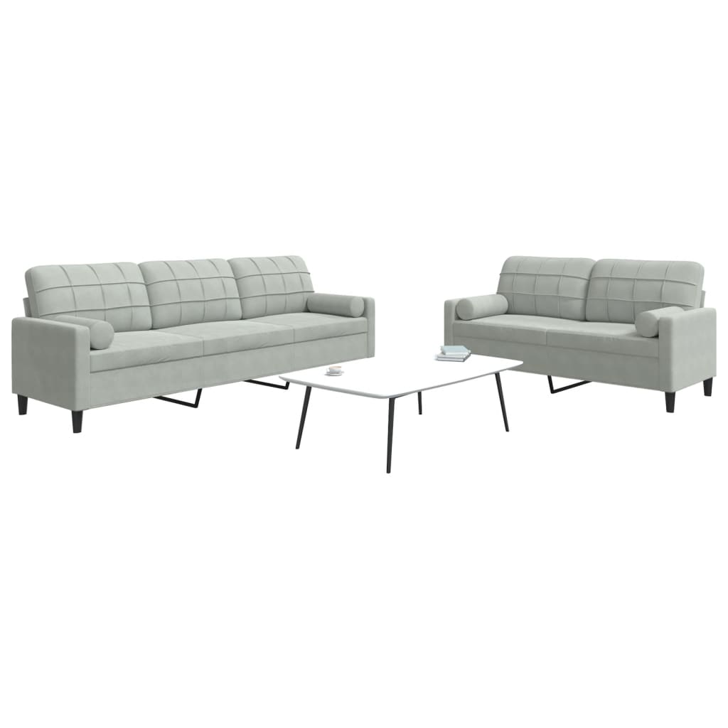 2-dijelni set sofa s jastucima svjetlosivi baršunasti