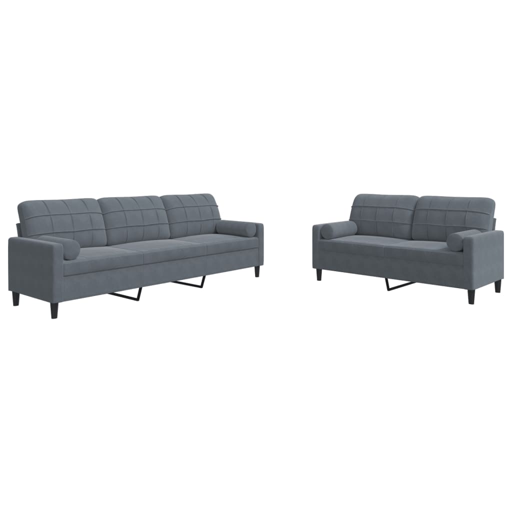 2-dijelni set sofa s jastucima tamnosivi baršunasti