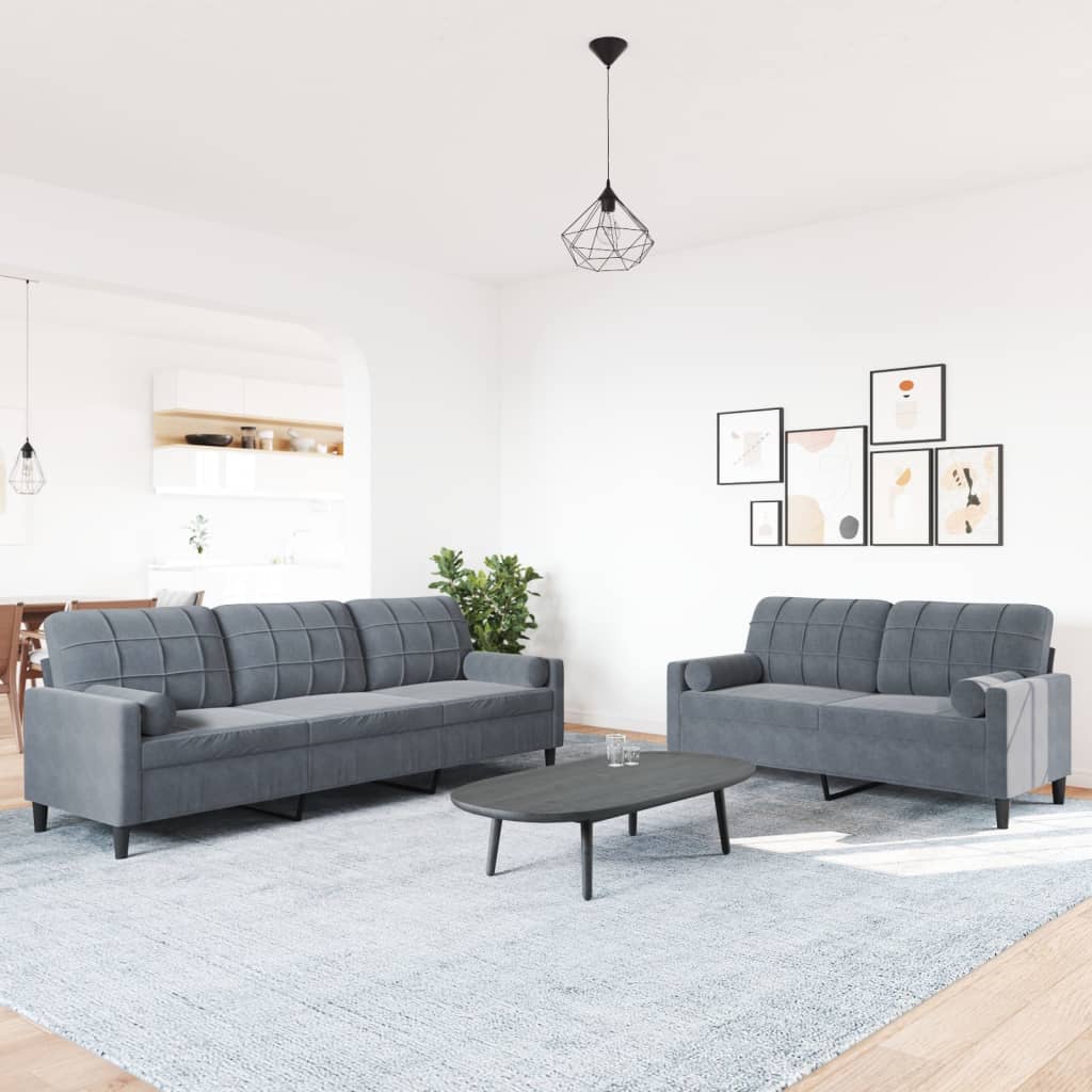 2-dijelni set sofa s jastucima tamnosivi baršunasti