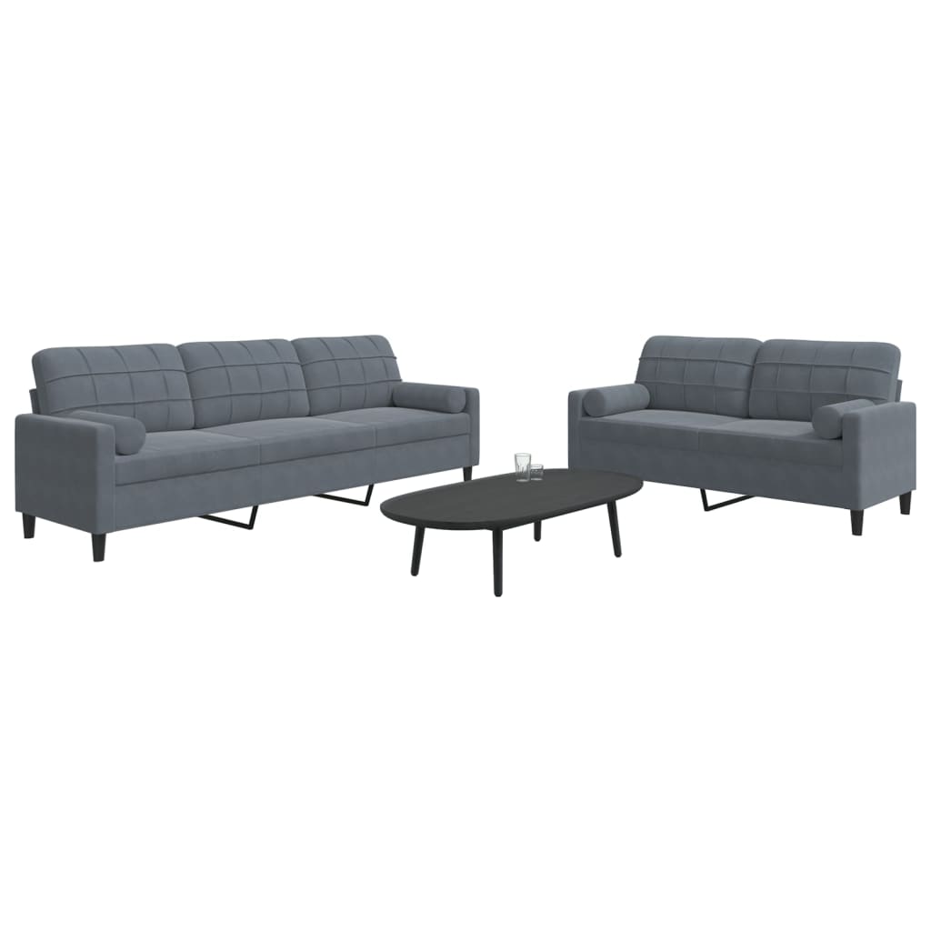 2-dijelni set sofa s jastucima tamnosivi baršunasti
