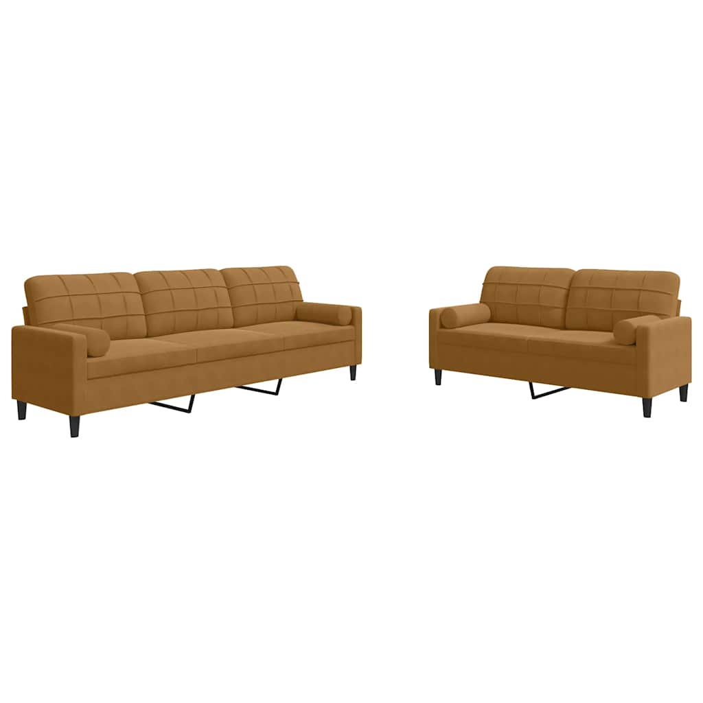 2-dijelni set sofa s jastucima smeđi baršunasti