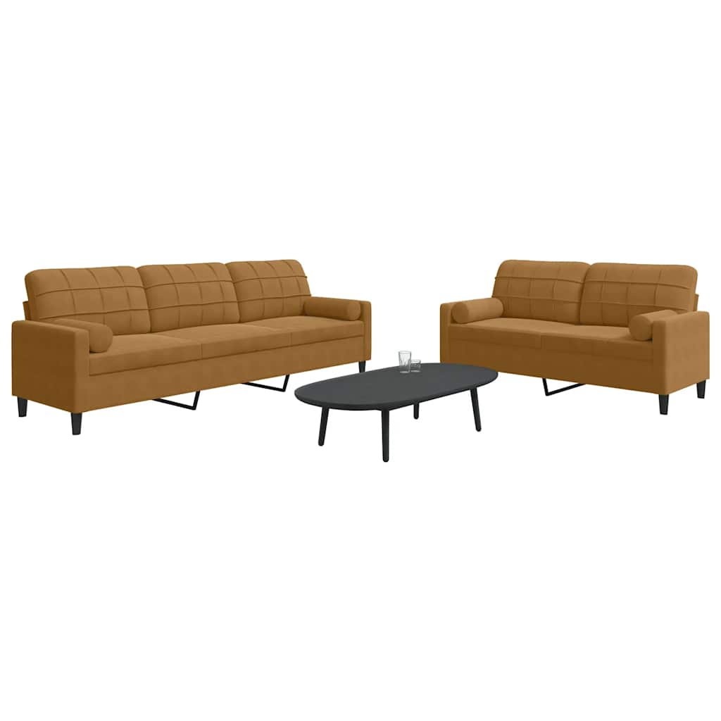 2-dijelni set sofa s jastucima smeđi baršunasti