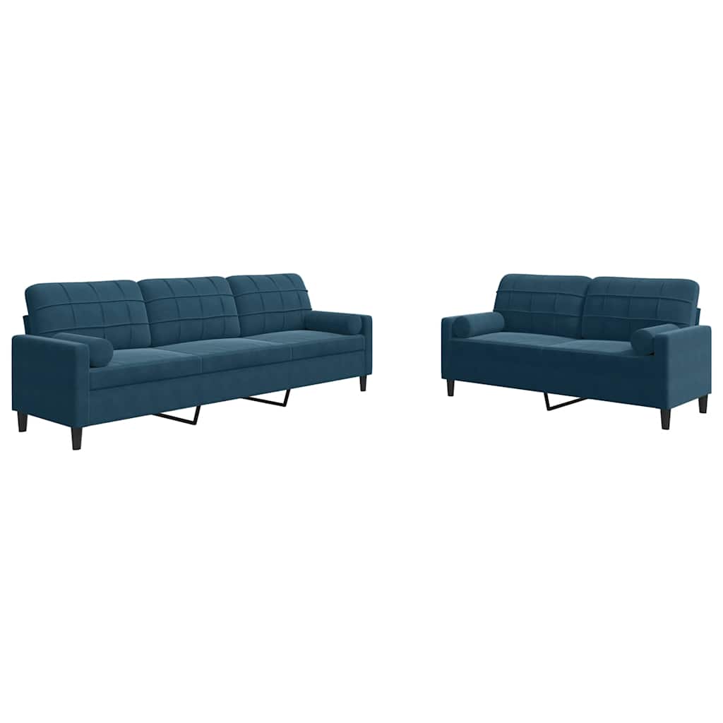 2-dijelni set sofa s jastucima plavi baršunasti