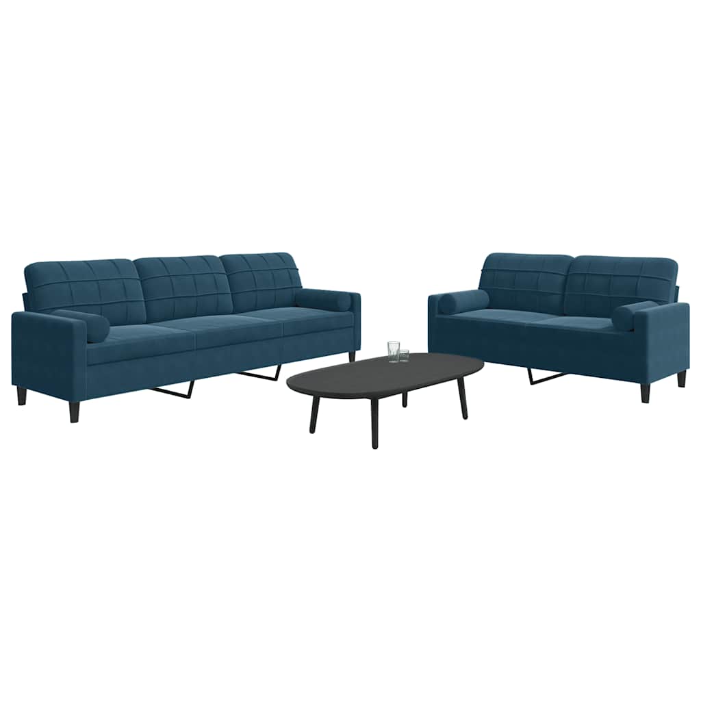 2-dijelni set sofa s jastucima plavi baršunasti