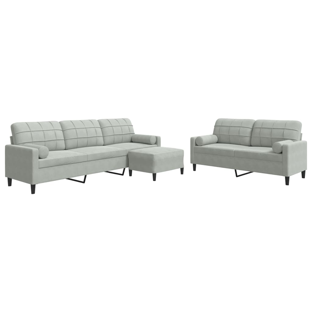 3-dijelni set sofa s jastucima svjetlosivi baršunasti