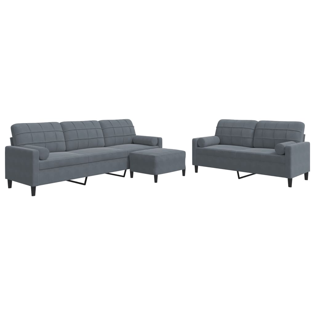 3-dijelni set sofa s jastucima tamnosivi baršunasti