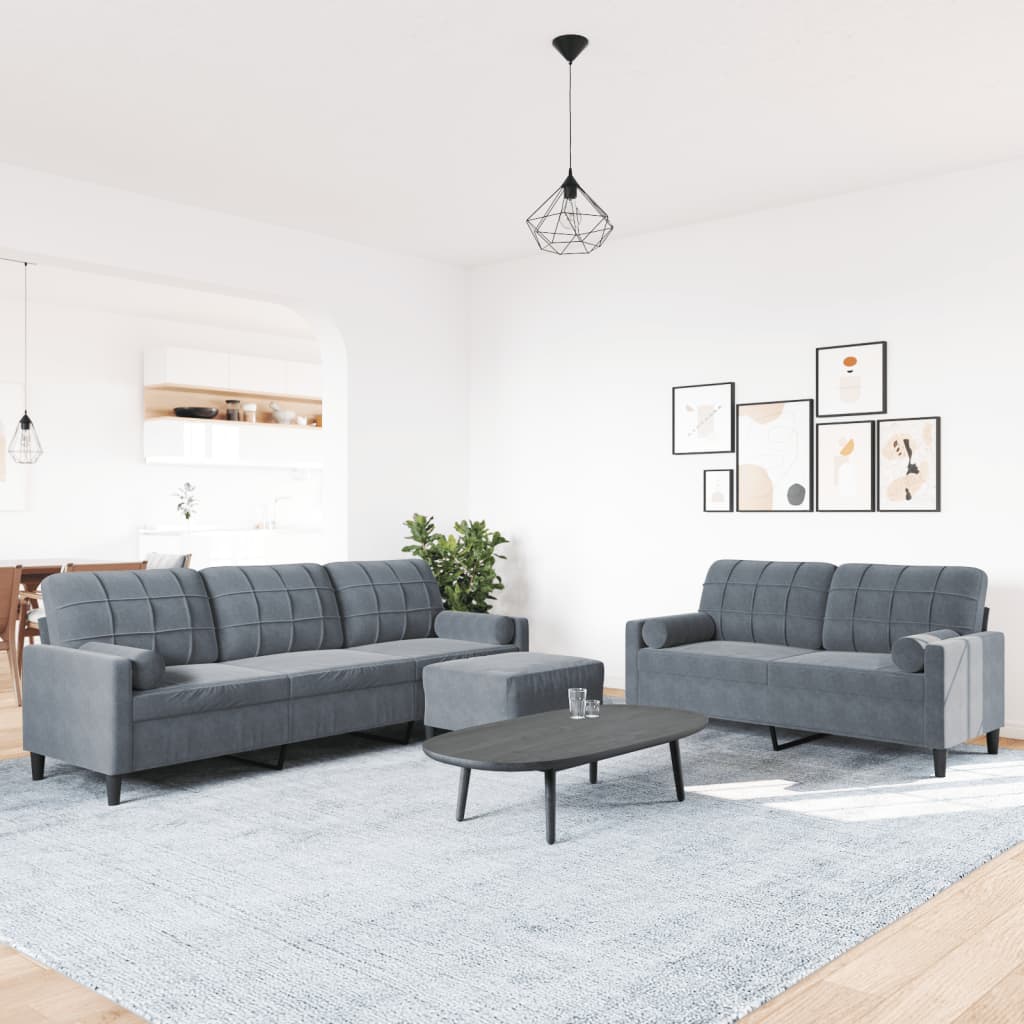 3-dijelni set sofa s jastucima tamnosivi baršunasti
