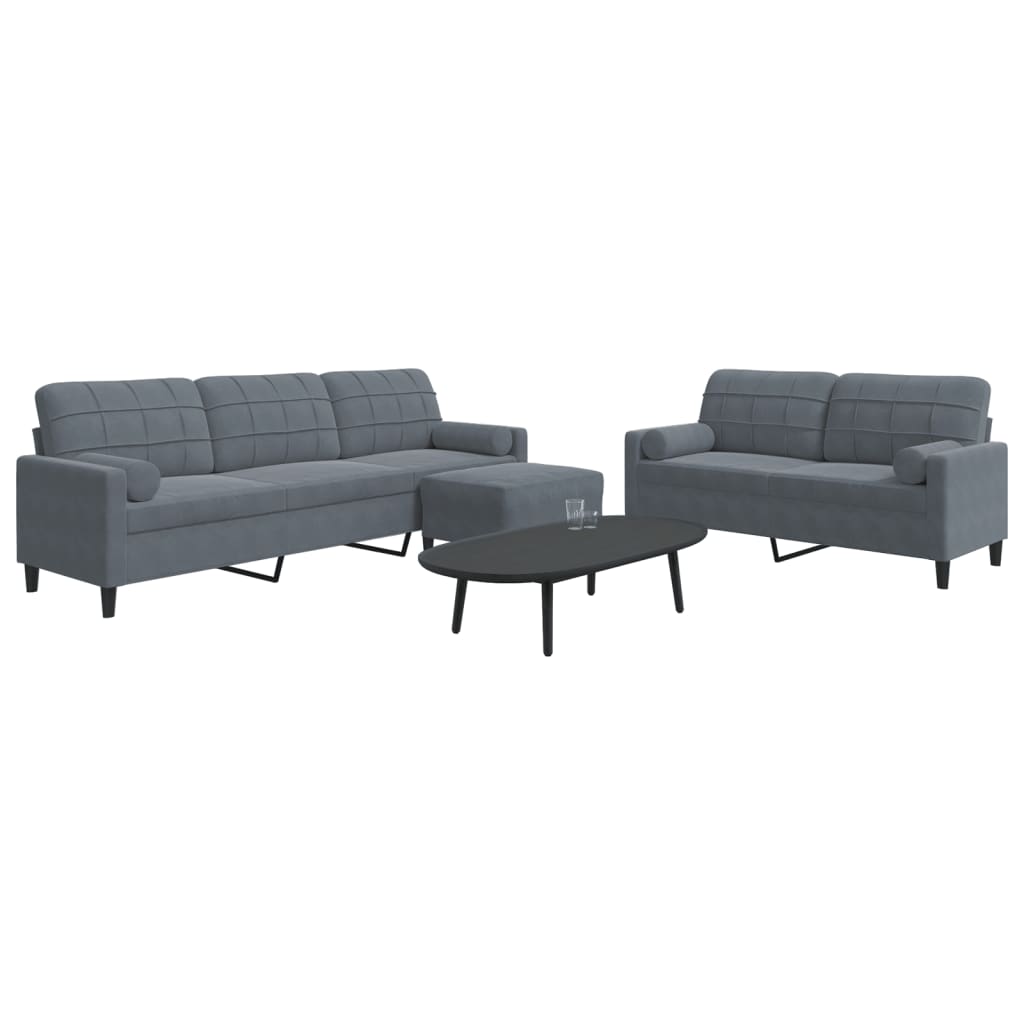 3-dijelni set sofa s jastucima tamnosivi baršunasti