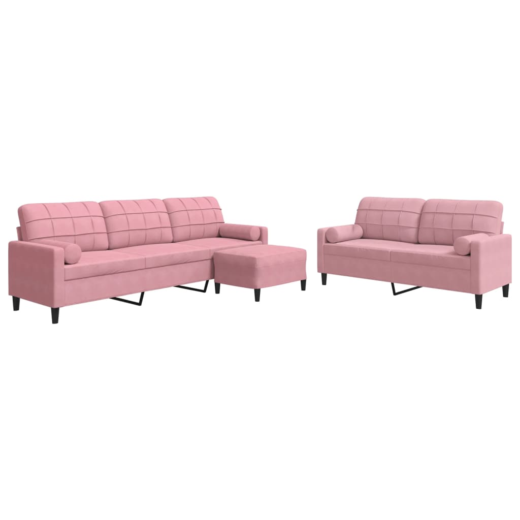 3-dijelni set sofa s jastucima ružičasti baršunasti