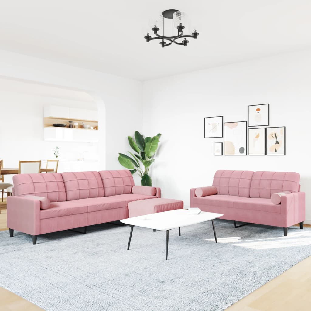 3-dijelni set sofa s jastucima ružičasti baršunasti