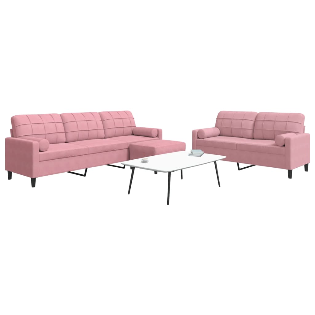 3-dijelni set sofa s jastucima ružičasti baršunasti
