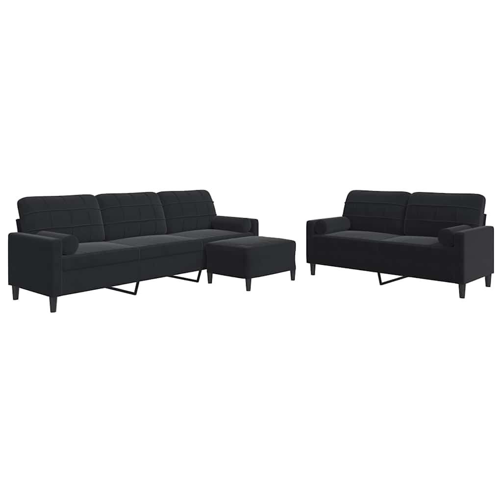 3-dijelni set sofa s jastucima crni baršunasti