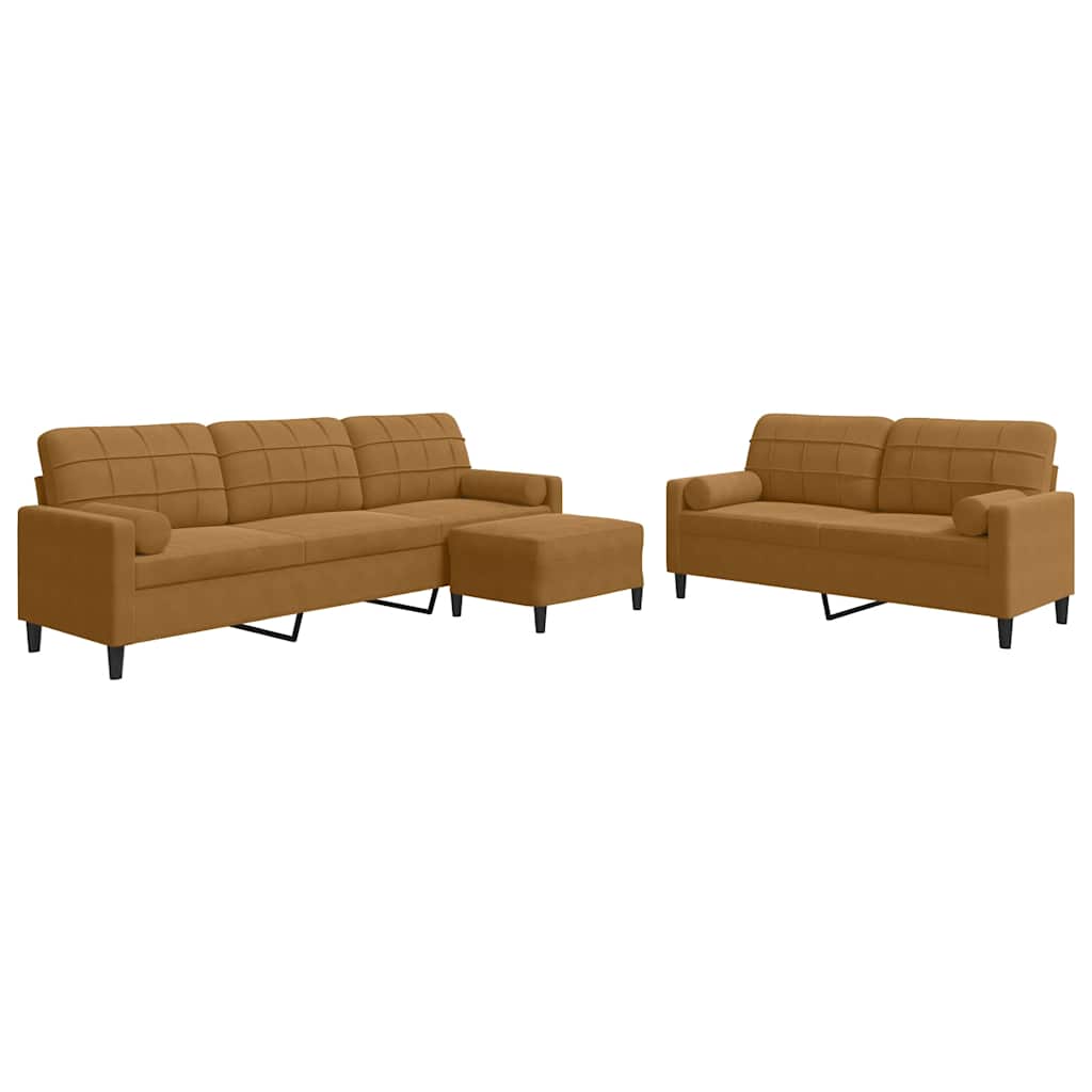 3-dijelni set sofa s jastucima smeđi baršunasti