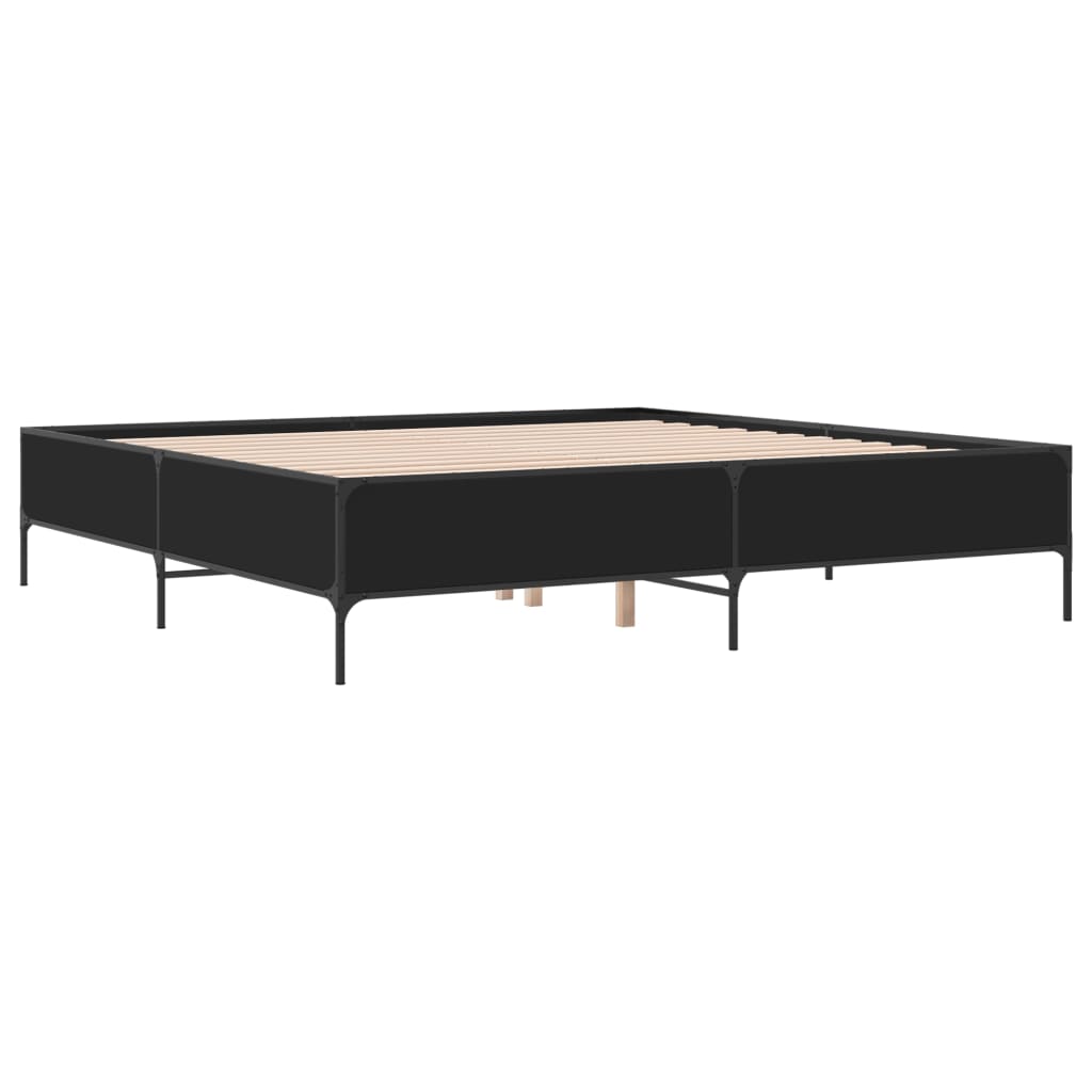 Okvir za krevet crni 200 x 200 cm konstruirano drvo i metal