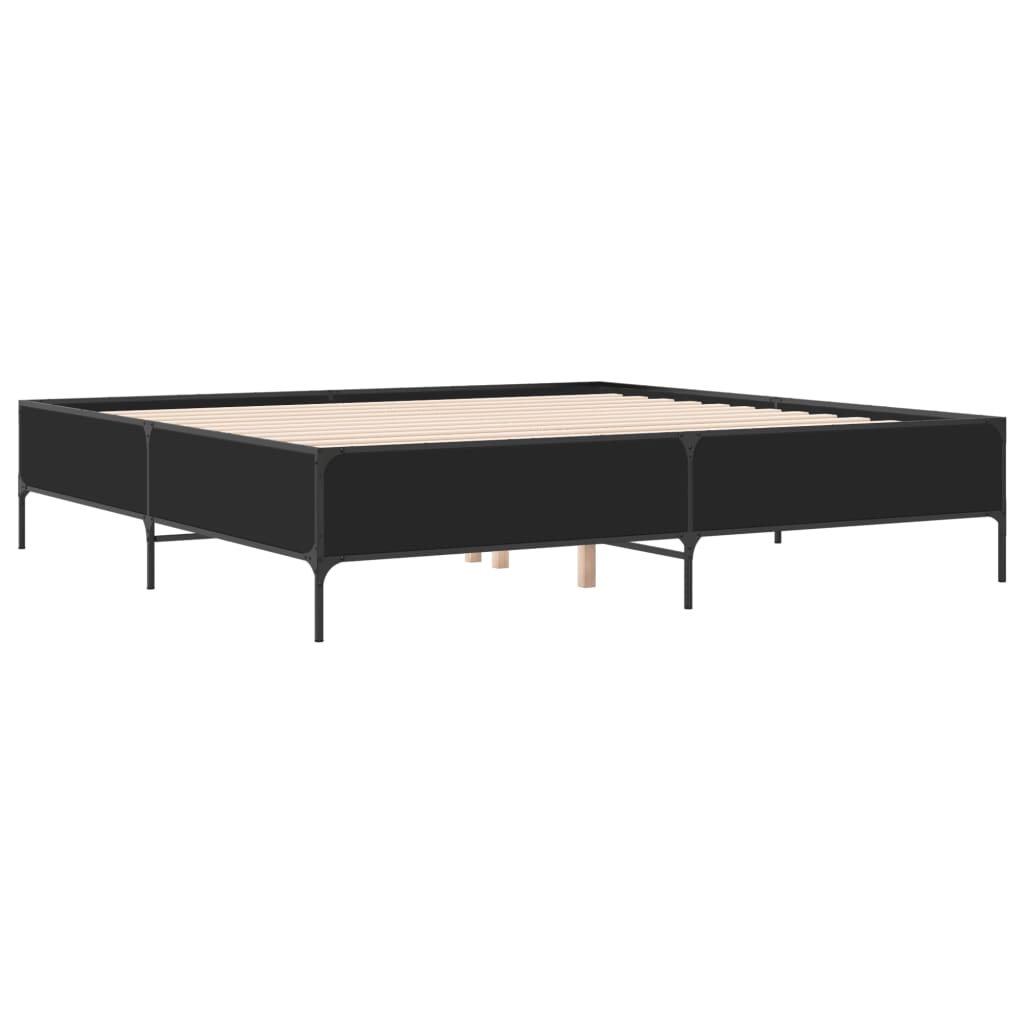 Okvir za krevet crni 200 x 200 cm konstruirano drvo i metal