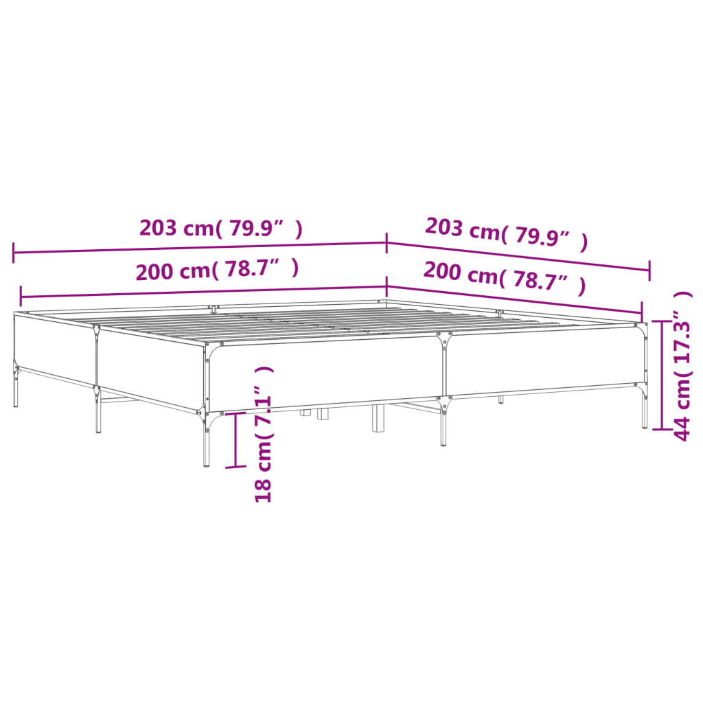 Okvir za krevet boja hrasta 200x200cm konstruirano drvo i metal