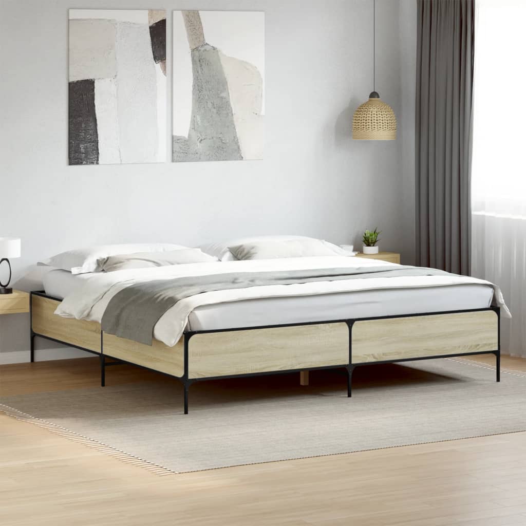 Okvir za krevet boja hrasta 200x200cm konstruirano drvo i metal