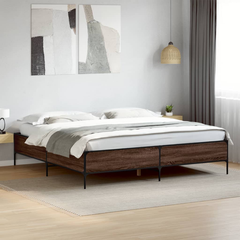 Okvir za krevet smeđi hrast 200x200cm konstruirano drvo i metal