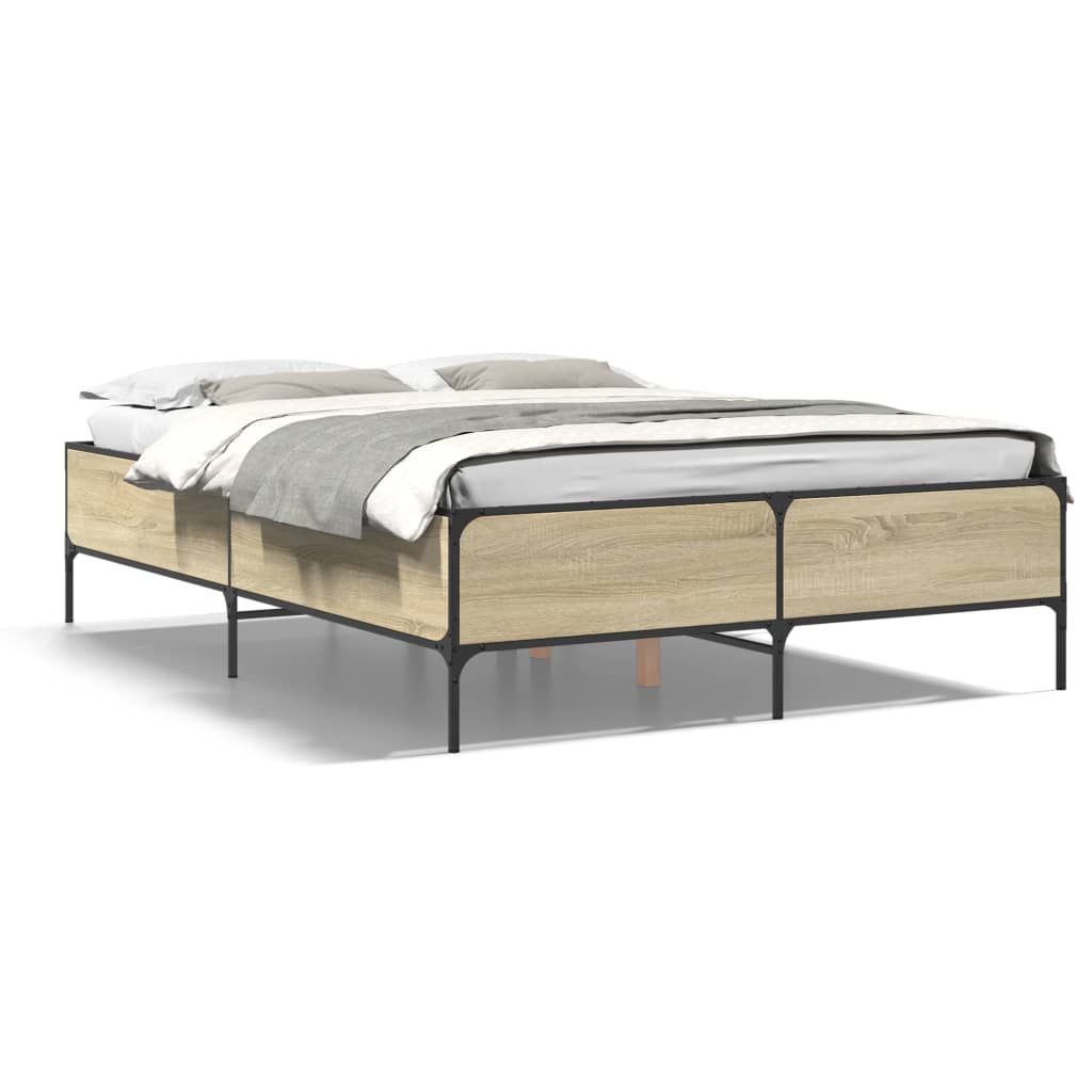 Okvir za krevet boja hrasta 150x200cm konstruirano drvo i metal