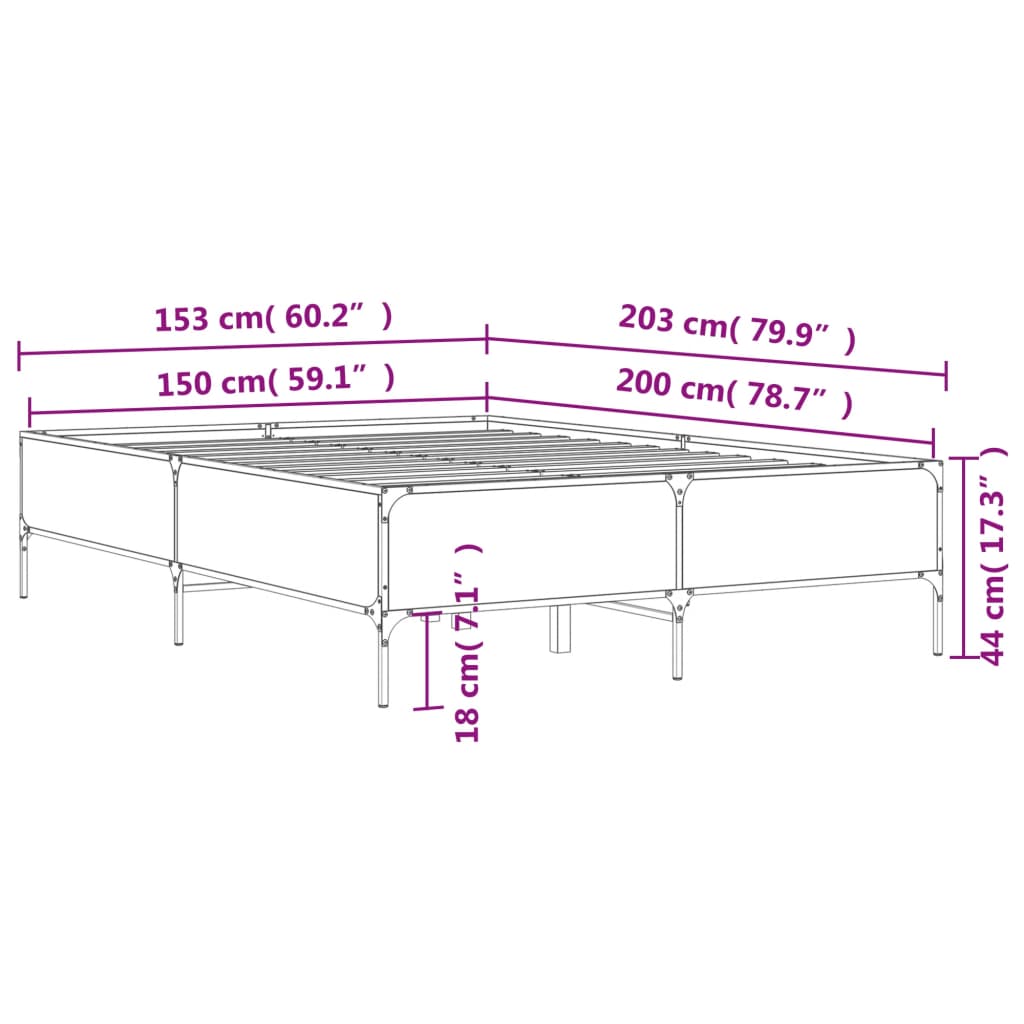Okvir za krevet smeđi hrast 150x200cm konstruirano drvo i metal