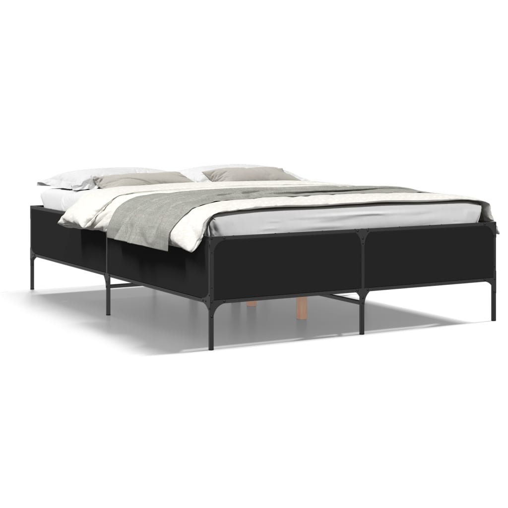 Okvir kreveta crni 140 x 200 cm od konstruiranog drva i metala