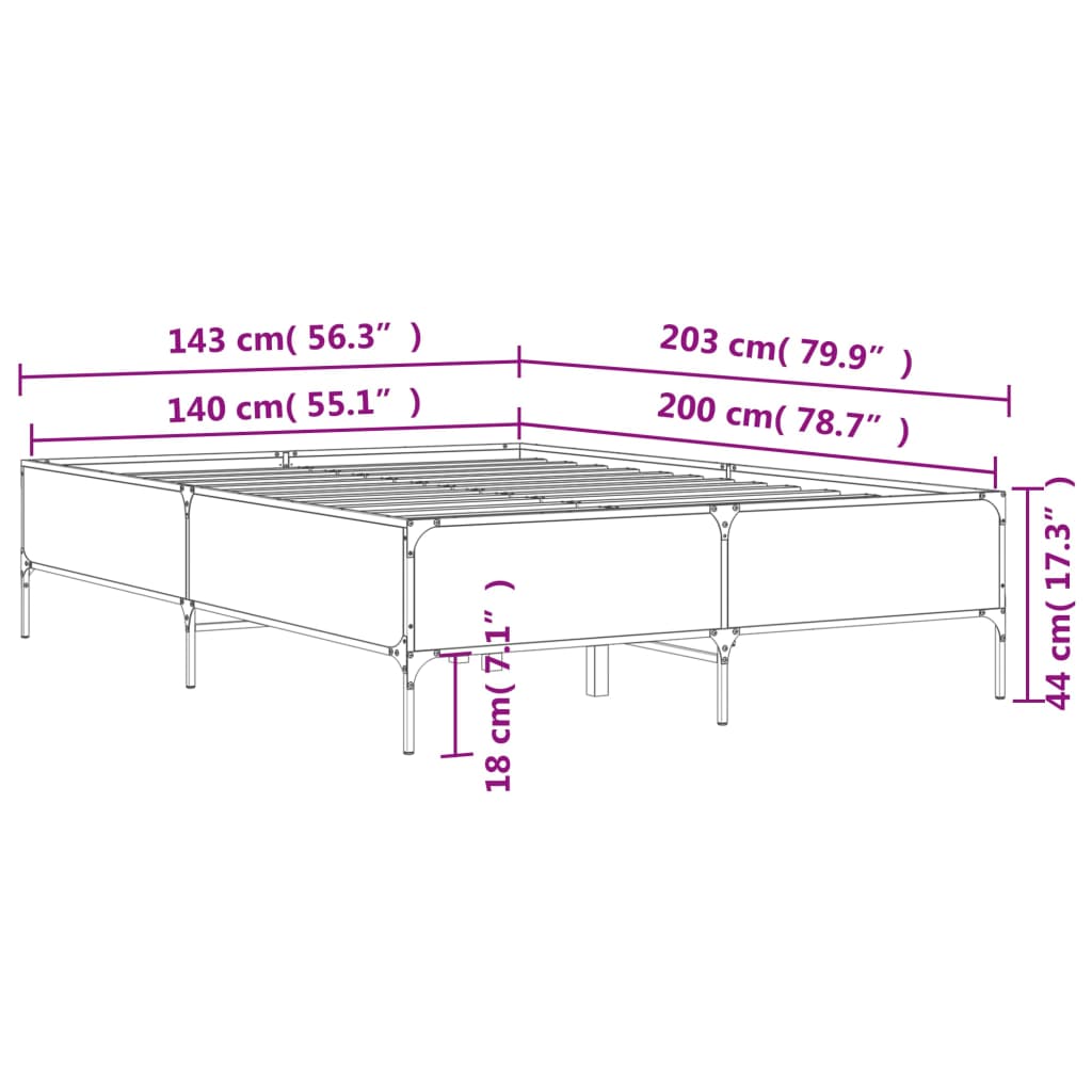 Okvir kreveta smeđi hrast 140x200cm konstruirano drvo i metal
