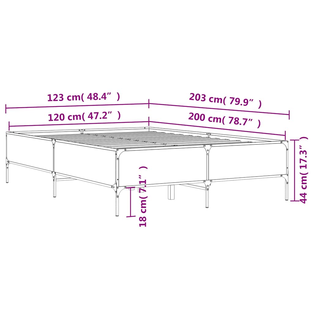 Okvir kreveta boja hrasta 120x200 cm konstruirano drvo i metal