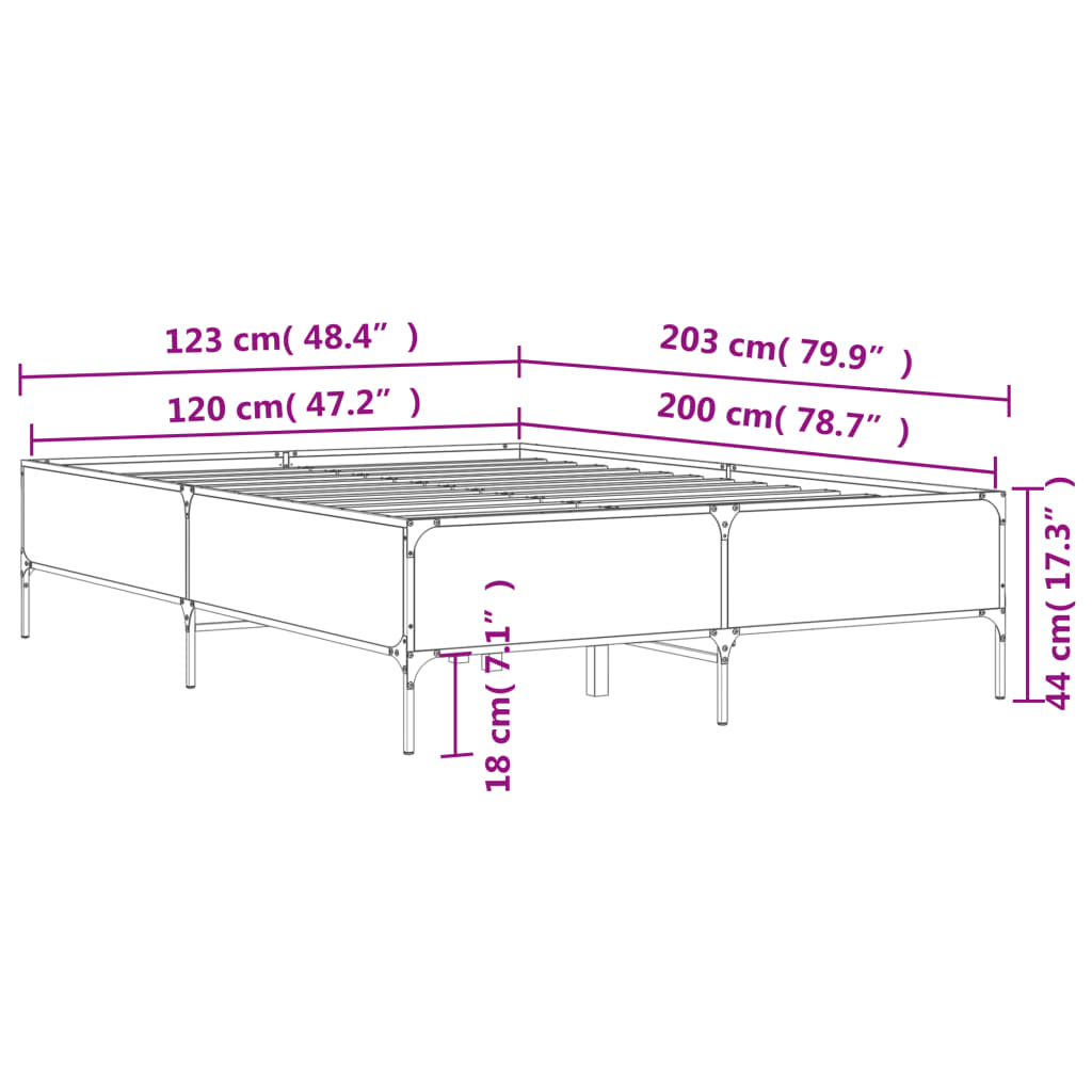 Okvir kreveta boja hrasta 120x200 cm konstruirano drvo i metal
