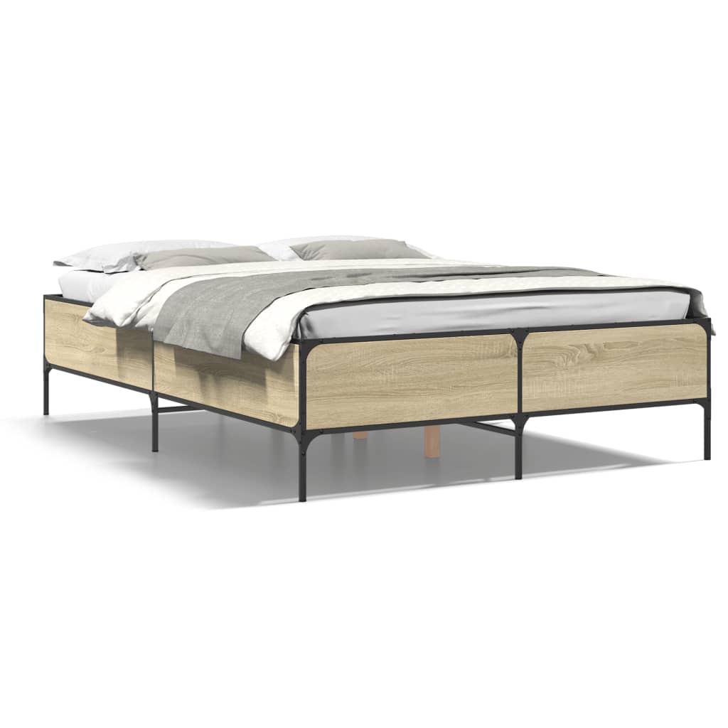 Okvir za krevet boja hrasta 140x190cm konstruirano drvo i metal