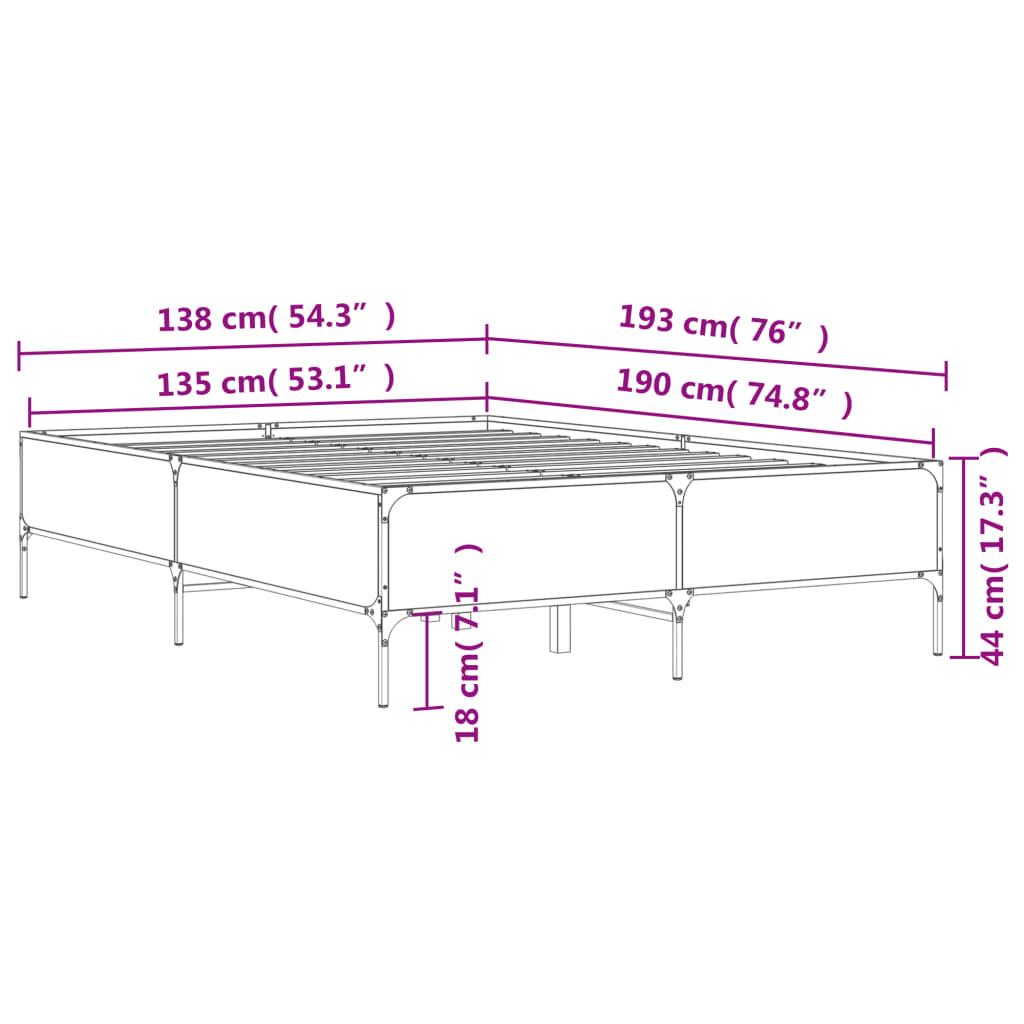 Okvir za krevet crni 135x190 cm konstruirano drvo i metal