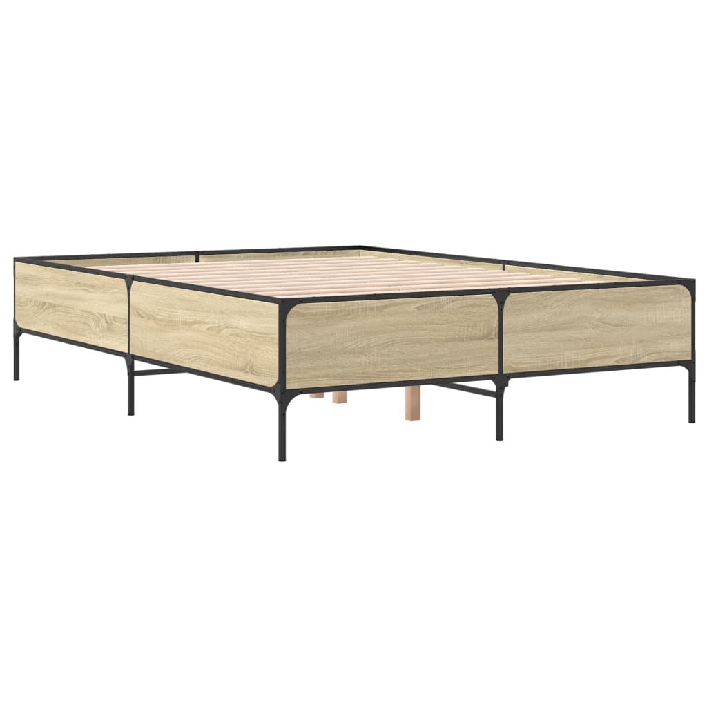 Okvir za krevet boja hrasta 135x190cm konstruirano drvo i metal
