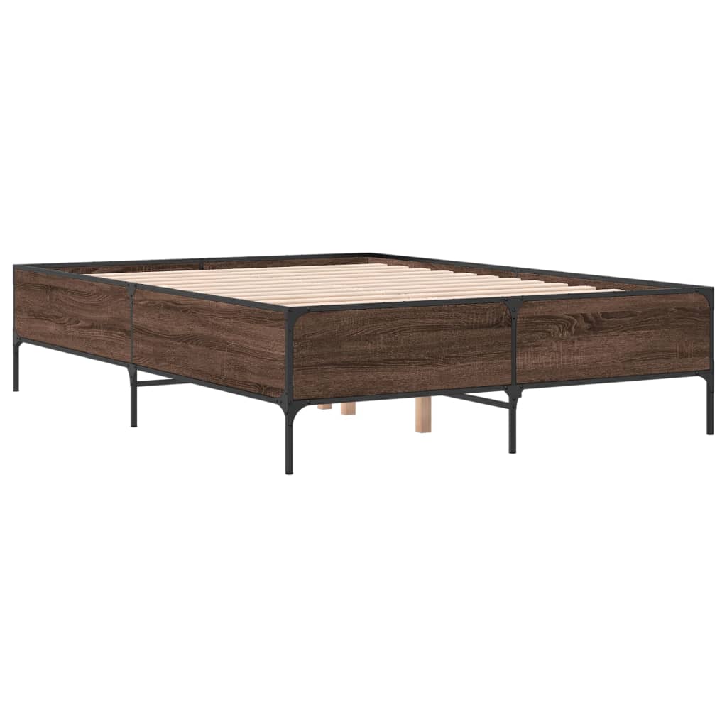 Okvir za krevet smeđi hrast 135x190cm konstruirano drvo i metal