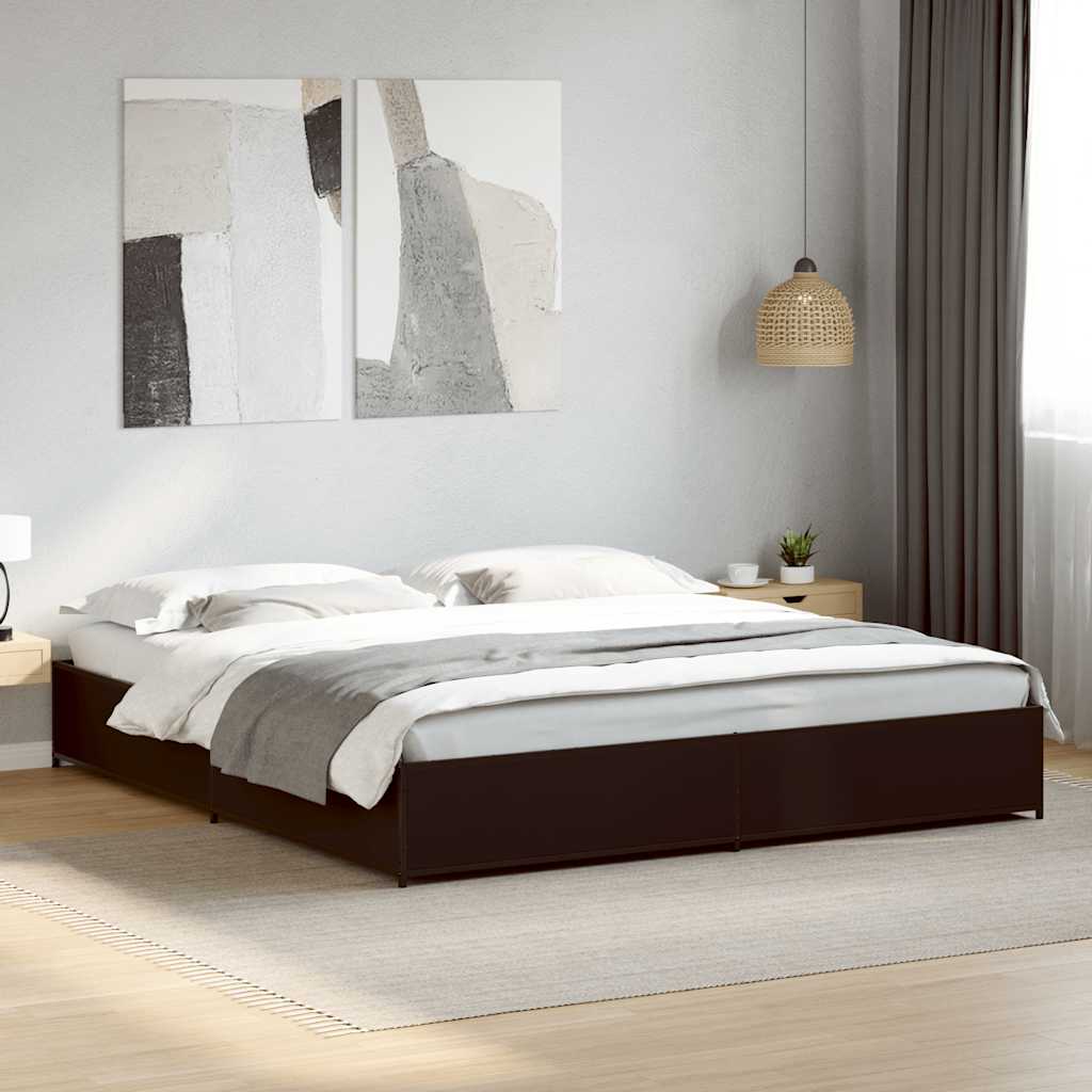Okvir za krevet crni 200 x 200 cm konstruirano drvo i metal