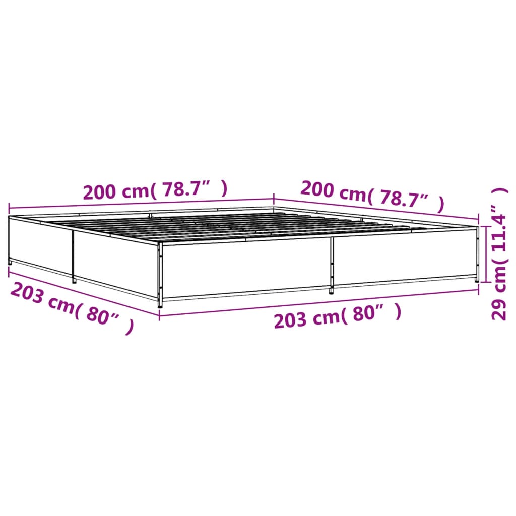 Okvir za krevet boja hrasta 200x200cm konstruirano drvo i metal