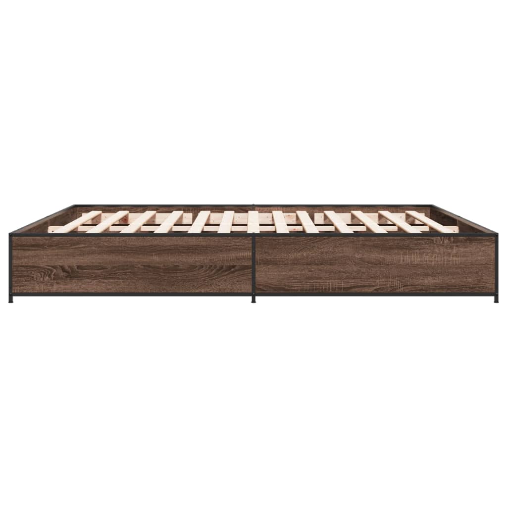 Okvir za krevet smeđi hrast 200x200cm konstruirano drvo i metal