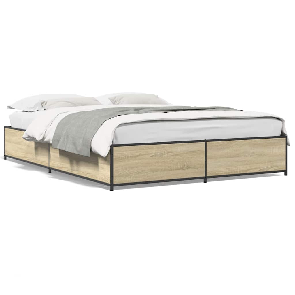 Okvir za krevet boja hrasta 150x200cm konstruirano drvo i metal