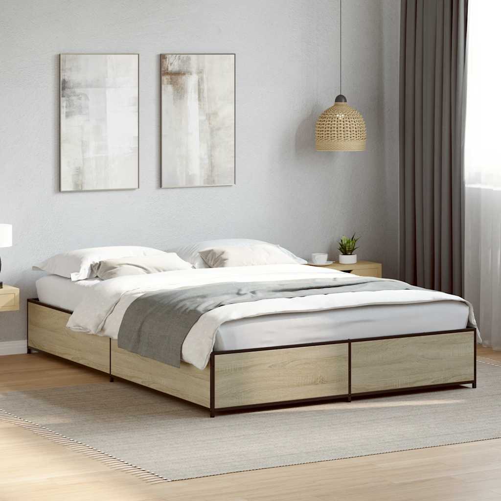 Okvir za krevet boja hrasta 150x200cm konstruirano drvo i metal
