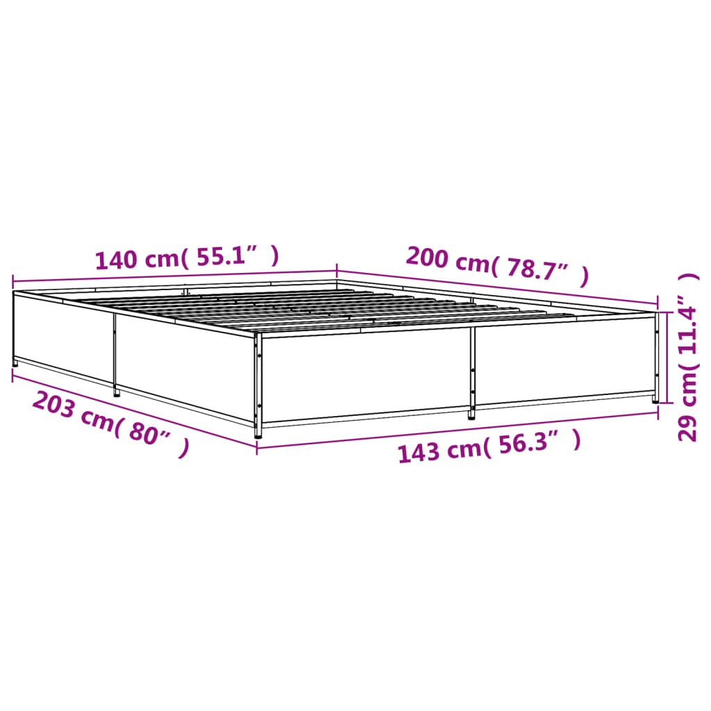 Okvir kreveta boja hrasta 140x200 cm konstruirano drvo i metal