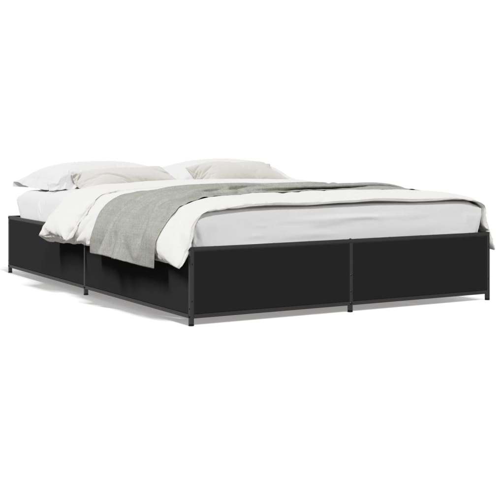 Okvir za krevet crni 140x190 cm konstruirano drvo i metal
