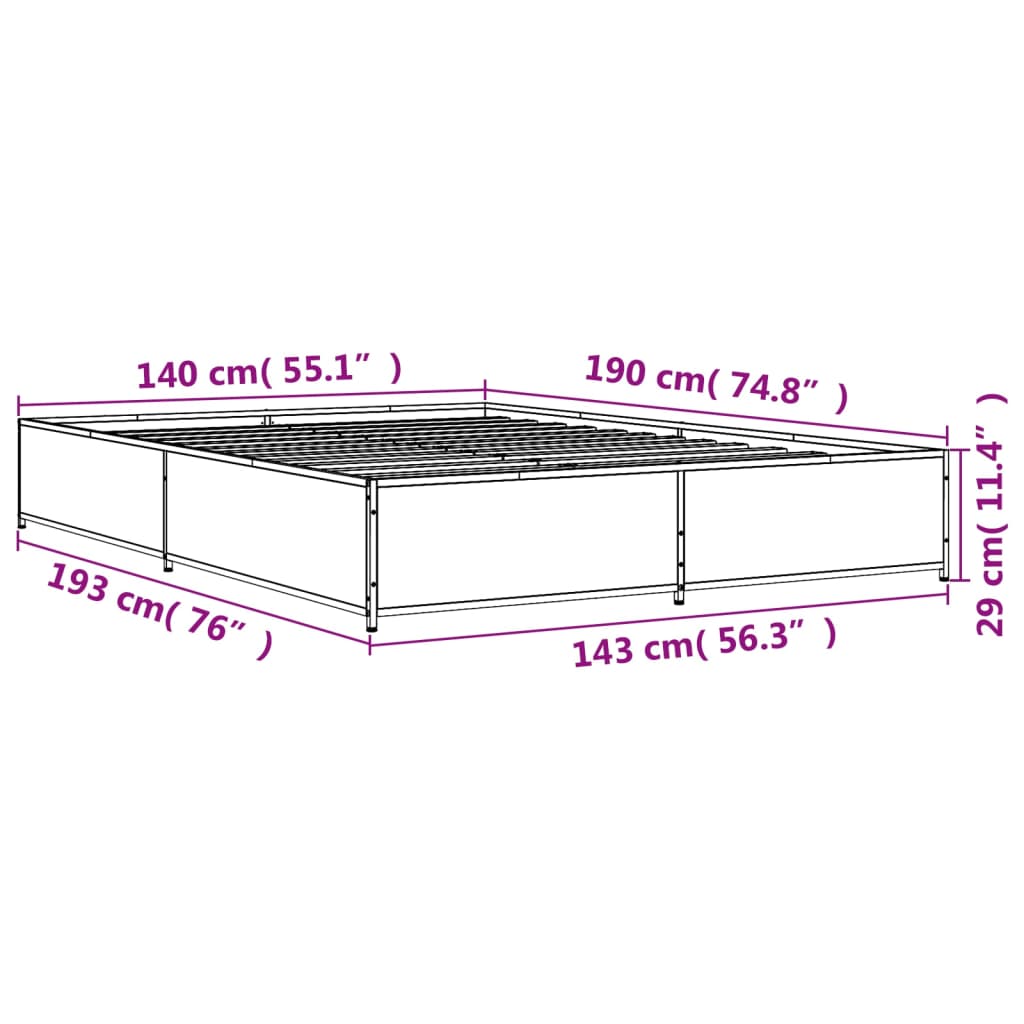 Okvir za krevet smeđi hrast 140x190cm konstruirano drvo i metal