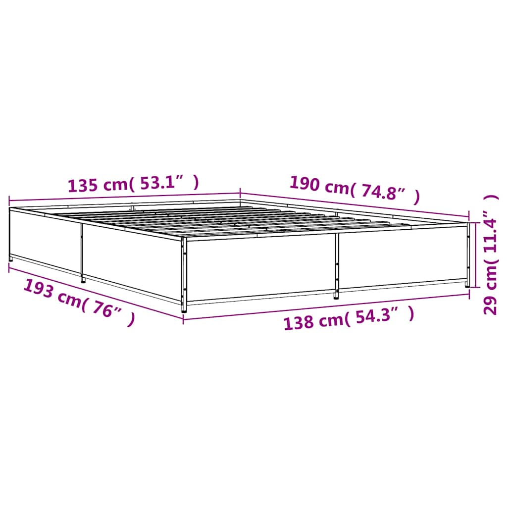 Okvir za krevet boja hrasta 135x190cm konstruirano drvo i metal