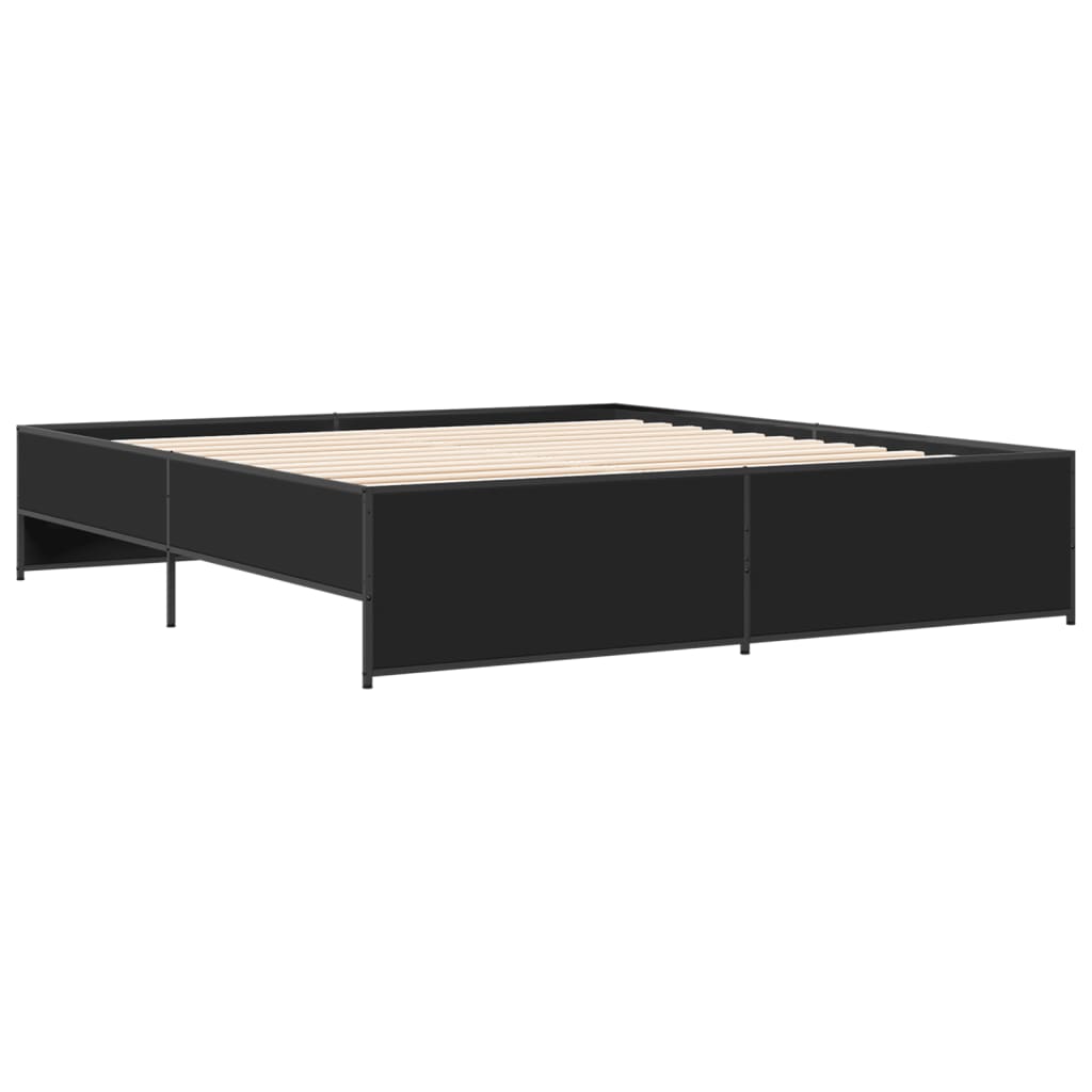 Okvir za krevet crni 200 x 200 cm konstruirano drvo i metal
