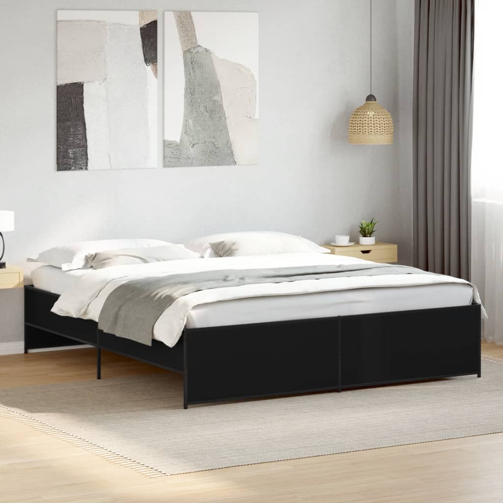 Okvir za krevet crni 200 x 200 cm konstruirano drvo i metal