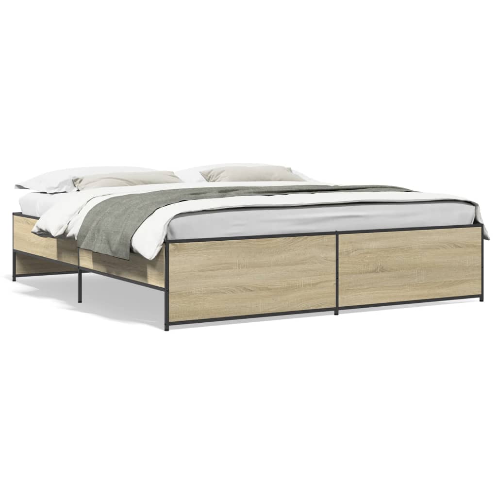 Okvir za krevet boja hrasta 200x200cm konstruirano drvo i metal