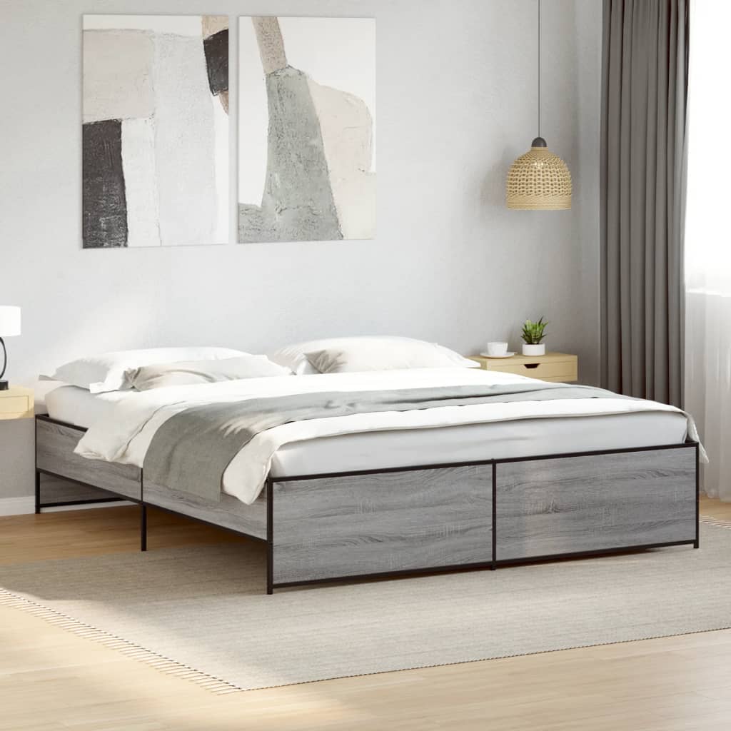 Okvir za krevet boja hrasta 200x200cm konstruirano drvo i metal