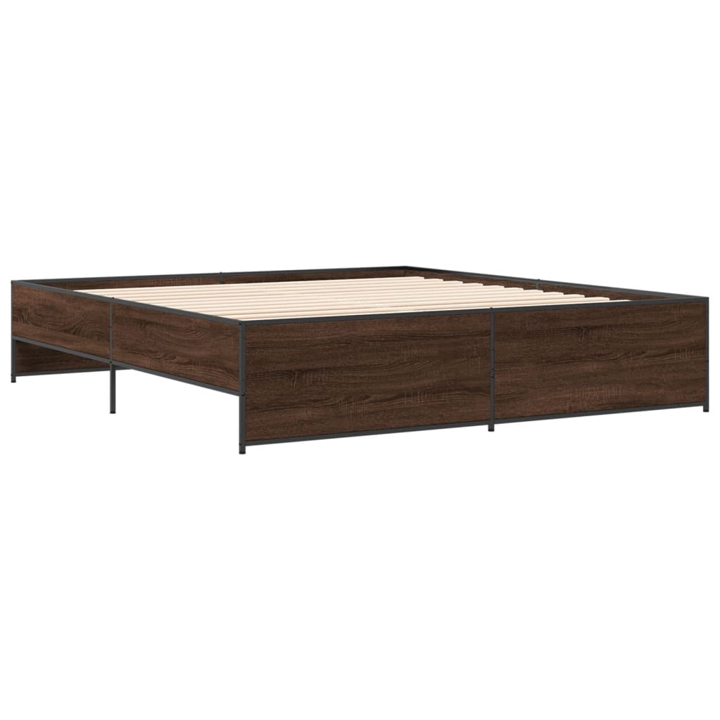 Okvir za krevet smeđi hrast 200x200cm konstruirano drvo i metal