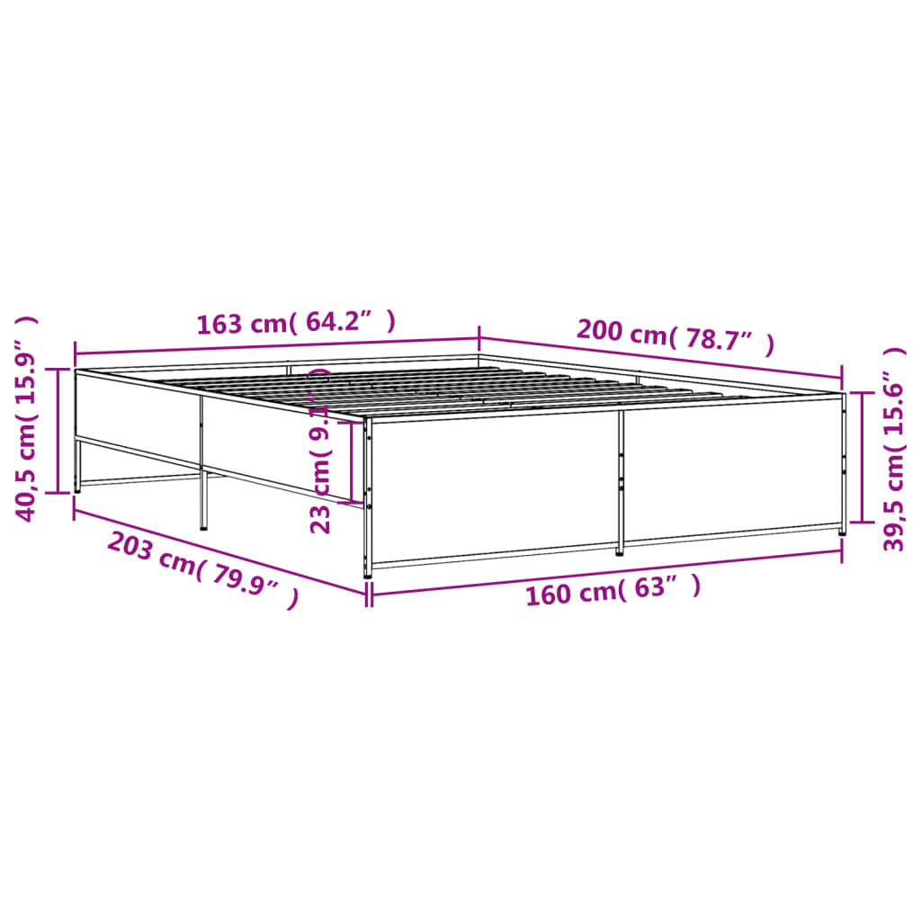 Okvir za krevet boja hrasta 160x200 cm konstruiran drvo i metal